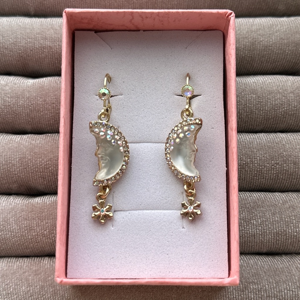 Kirk’s folly Gold-Tone Moon Face Earrings with Crystal Accents - White/Gold